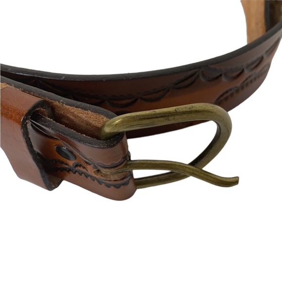Vintage Cowhide Brown Tooled Leather Cowgirl Belt - Picture 2 of 9